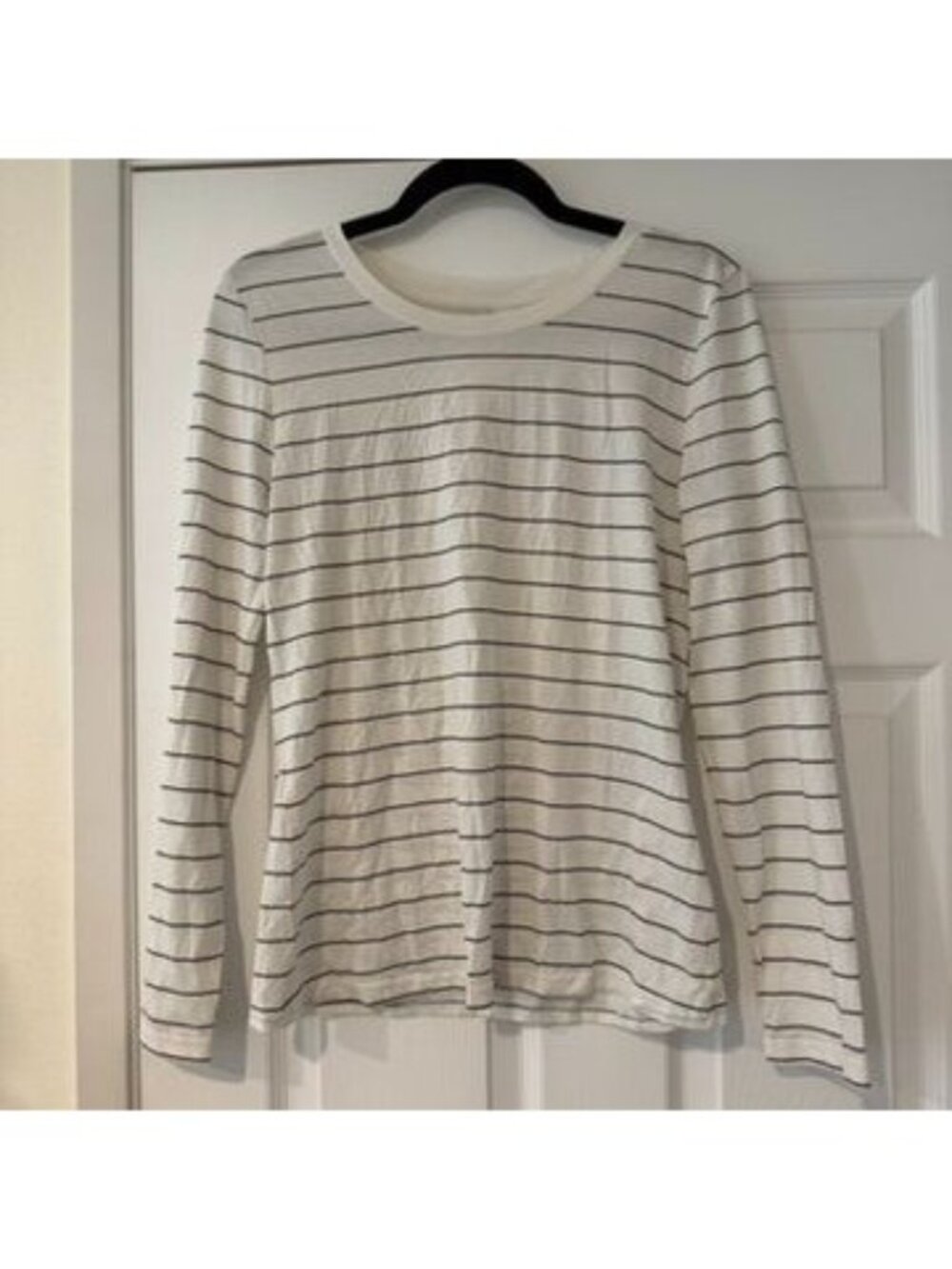 Nordstrom Pima Cotton White Black Stripe Long Sleeve Crewneck Shirt Size Medium